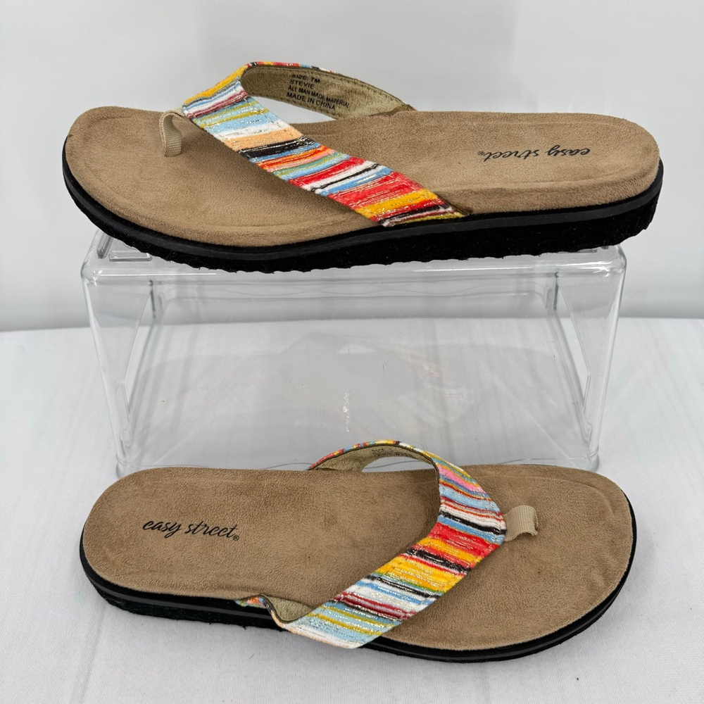 Easy Street Stevie Thong Flip Flop Multicolor Metallic Stripes Comfort Summer 7M